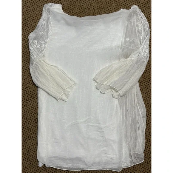 SALE! Via Signoria Italy Womens Silk Shirt White Med Embroidered Lined Boho Top - Picture 4 of 5